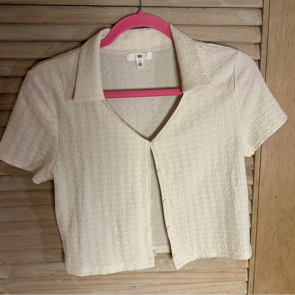 107 BP Cream Cropped Textured Top- Size M